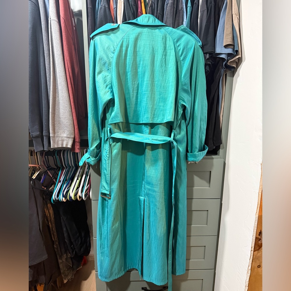 Teal Double-Breasted Trench Coat - Picture 2 of 7